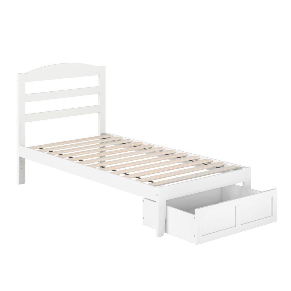 Mission-Inspired White Twin Platform Bed with Drawer & USB Charger