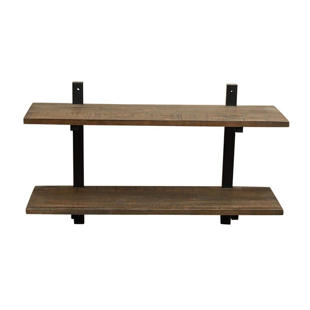 Pomona 36" Black Metal and Solid Wood Wall Shelf