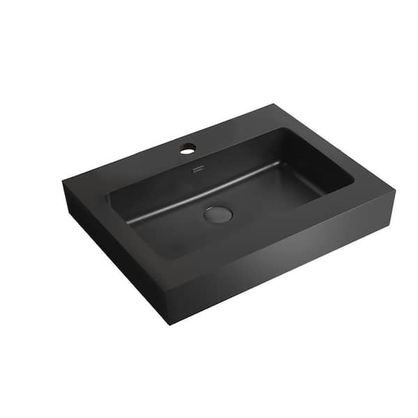 24 in. Drop-In Bathroom Sink in Matte Black Quartz Vanity Top