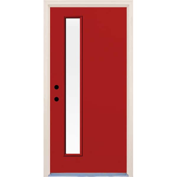 Builders Choice 36 in. x 80 in. Right-Hand Engine 1 Lite Clear Glass Painted Fiberglass Prehung Front Door with Brickmould