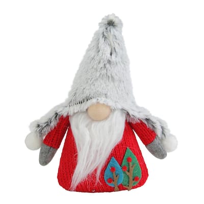 6 in. Plush Red and Gray Stuffed Gnome Christmas Ornament