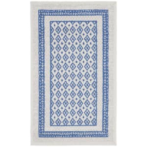 Whimsicle Ivory Blue 3 ft. x 5 ft. Geometric Contemporary Kitchen Area Rug