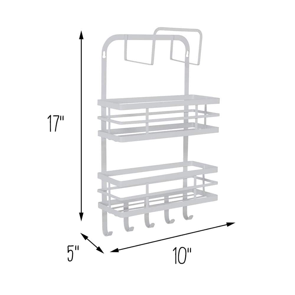 White Powder-Coated Metal Over-Cabinet Door Organizer with Hooks