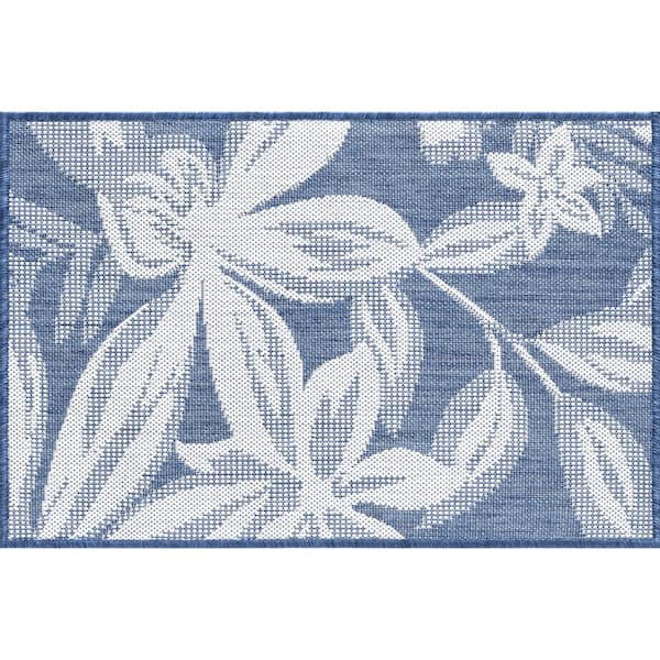 Tayse Rugs Eco Floral Blue 2 ft. x 3 ft. Indoor/Outdoor Area Rug