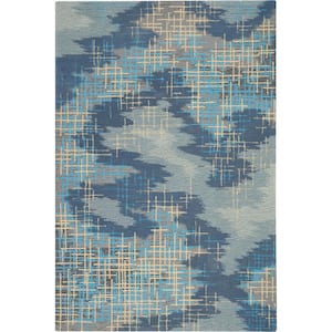 Symmetry Blue/Beige 5 ft. x 8 ft. Abstract Contemporary Area Rug