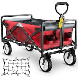 3.2 cu. ft. Wagon Cart 176 lbs. Load Steel Collapsible Folding Cart Portable Foldable Outdoor Utility Garden Cart, Red