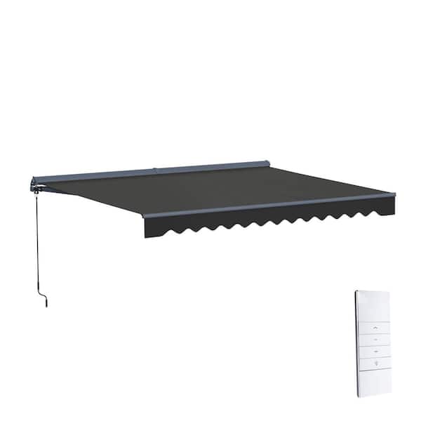 12 ft. Moroccan Polyester Motorized Patio Awning Semi Cassette LED Luxury 120 in. Projection in Black