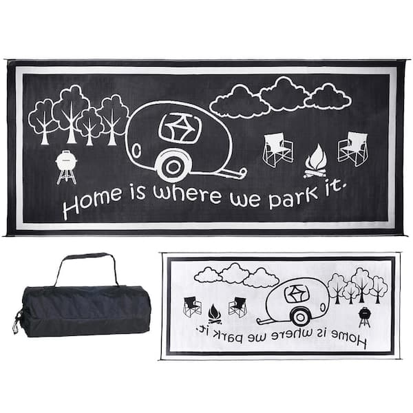 Stylish Camping 8 ft. x 18 ft. Black/White RV Home Reversible Mat