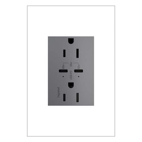 adorne 15A Tamper-Resistant Ultra-Fast Plus 65W Power Delivery USB Type-C/C Duplex Outlet, Magnesium