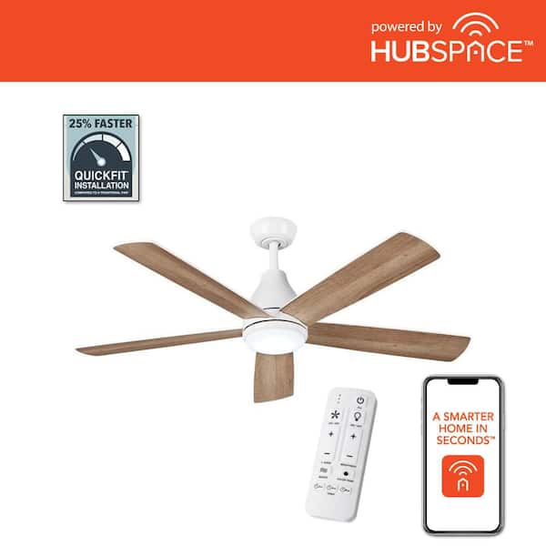 Hampton Bay Nevali 52 in. White Changing LED Indoor Smart Hubspace Ceiling Fan with Light and Remote Control Included