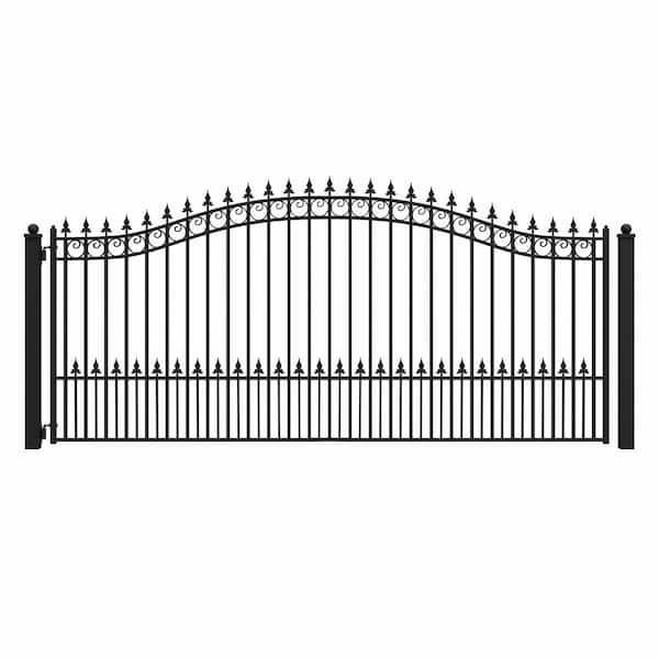 Prague Style 14 ft. x 6 ft. Black Steel Single Swing Driveway Fence Gate