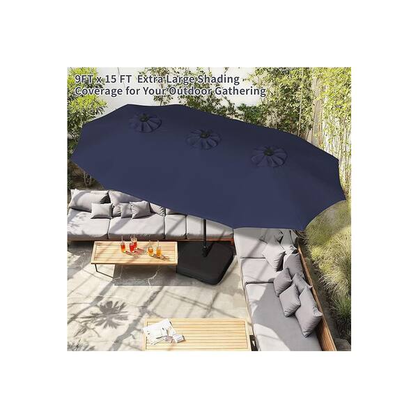 16 ft extra large outdoor patio market umbrella 15ft with Solar Lights & Base, Navy resistant fabrics provide strong UV protection SunVilla 16.4' x 16.4' Telescopic