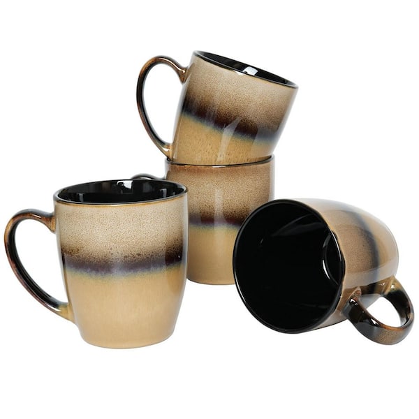 17 oz. Walnut Brown Ceramic Espresso/Cappuccino Cups for Hot or Cold Drinks, Dishwasher and Microwave Safe (Set of 4)