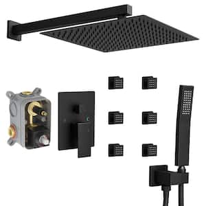 Single Handle 3-Spray Wall Mount 12 in. Shower Faucet Shower Head 2.5 GPM with High Pressure 6-Jets in. Matte Black