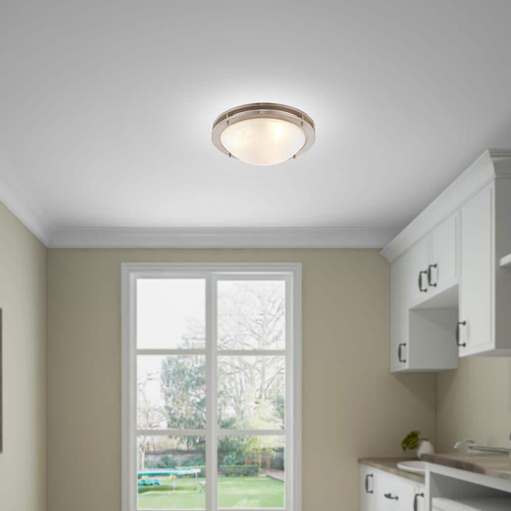 Modern Brushed Nickel 3-Light LED Bowl Flush Mount with White Alabaster Glass