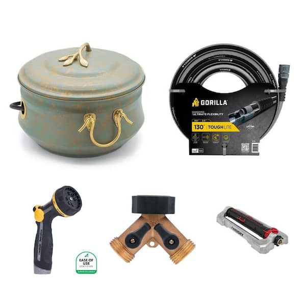 Sedona Hose Pot with 130 ft. Hose, Nozzle, Adapter, Sprinkler
