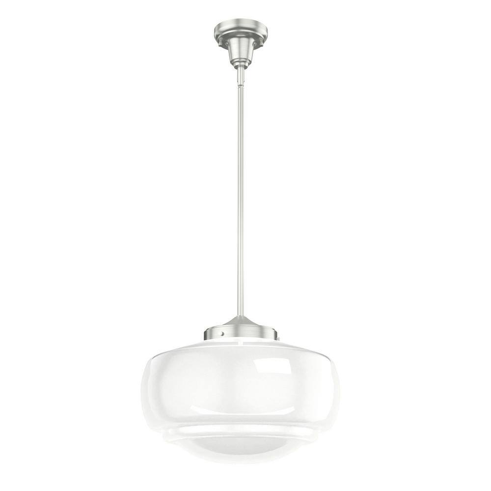 Transitional Brushed Nickel LED Pendant with Glass Shade