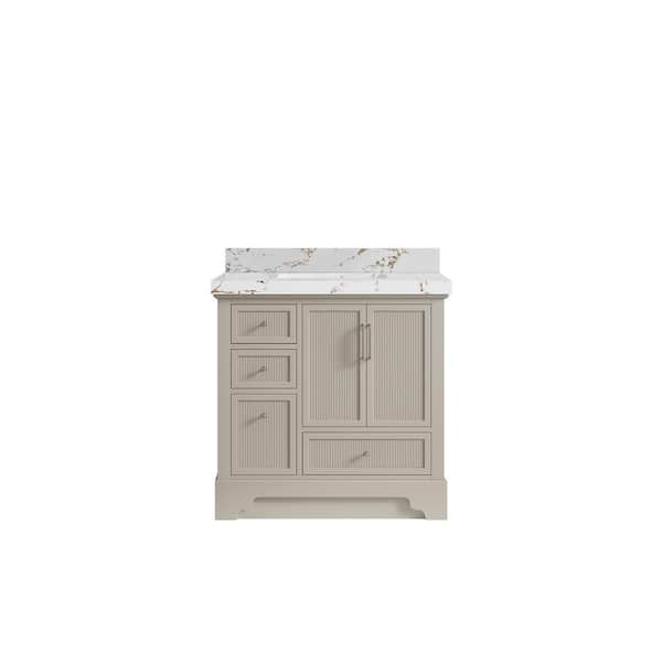 Willow Collections Alys 36 in. W x 22 in. D x 36 in. H Single Sink Bath Vanity Center in Fine Grain with 2 in. Viola Brown Qt. Top
