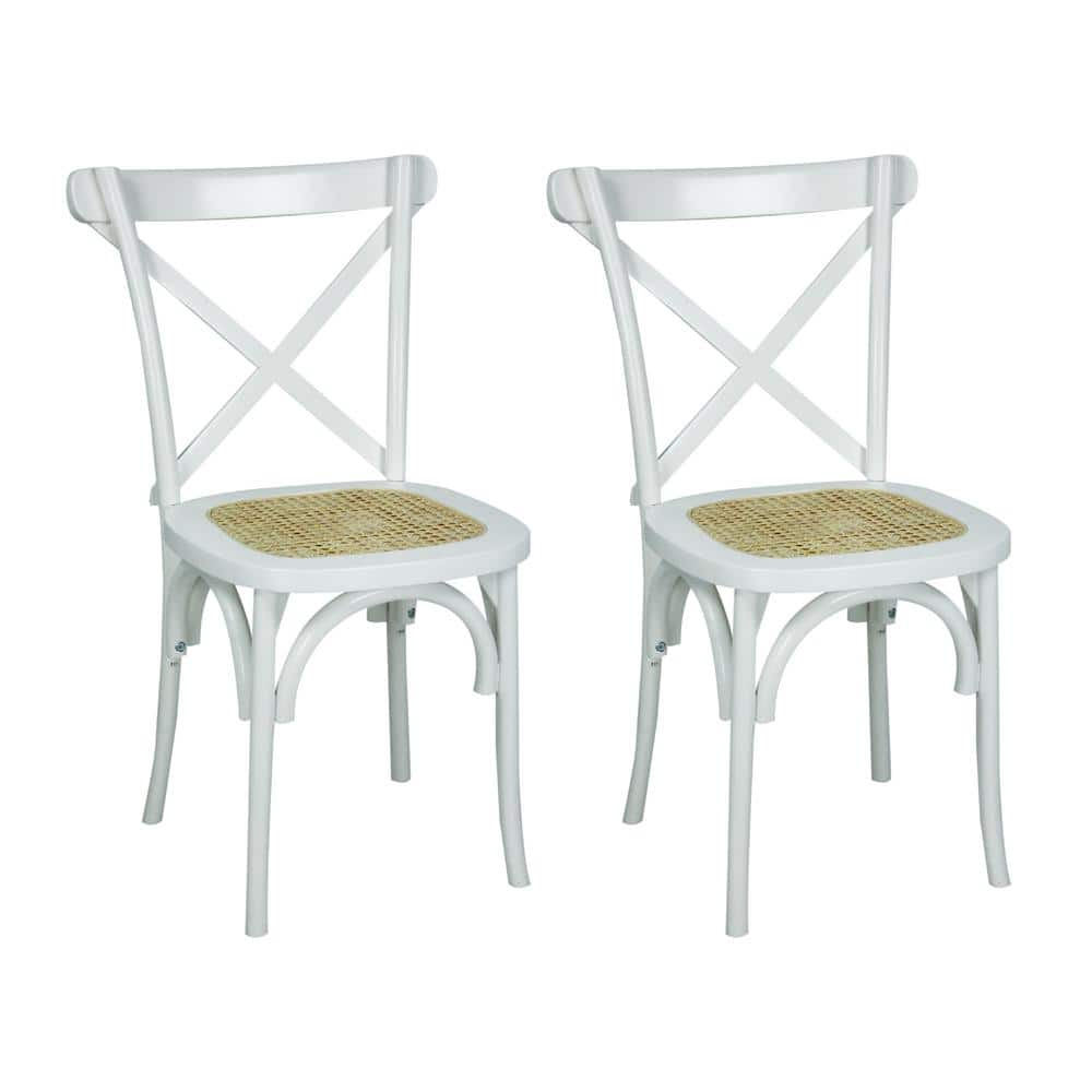 JONATHAN Y Cassis Classic Traditional X-Back Wood Rattan Dining Chair, White/Natural (Set of 2)