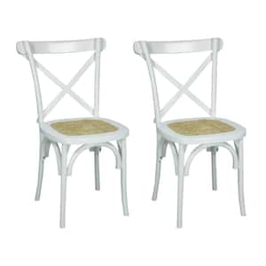 Cassis Classic Traditional X-Back Wood Rattan Dining Chair, White/Natural (Set of 2)