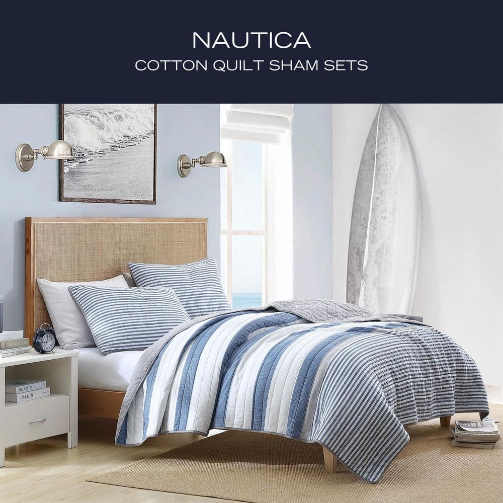 Classic Blue Cotton Reversible Full Quilt Set