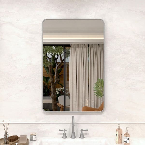 Vista 24 in. W x 36 in. H Rectangular Framed Wall Bathroom Vanity Mirror in Gun Grey