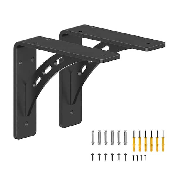 Angel Sar 6 in. x 5 in. Max Load 1100 lbs. Heavy Duty Alloy Metal Shelf Brackets, Black (2-Pack)