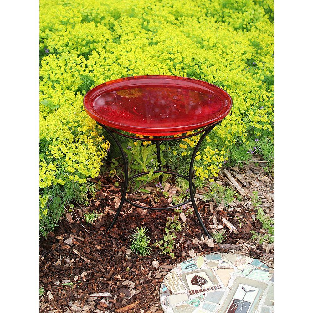 Red Crackle Hand-Blown Glass Hanging Birdbath Bowl