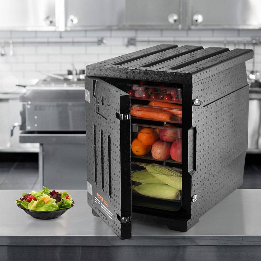 Black Insulated Food Storage Container with Wheels, 82 Qt