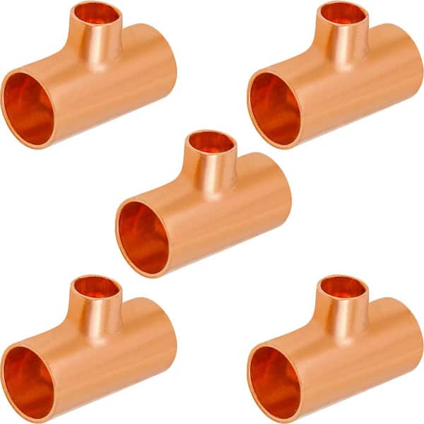 PLUMBFLEX 1/2 in. x 1/2 in. x 1/4 in. Copper Reducing Tee Fitting with Solder Cups (5-Pack)