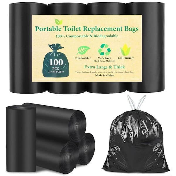 100-Count Biodegradable Portable Toilet Bags for Camping, 8 Gal. Thickened Waste Bags for 5 Gal. Bucket Toilets