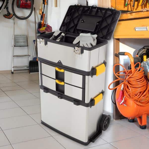 Rolling Toolbox Upright Mobile Stacking Trolley Wheeled Tool Box Chest Organizer