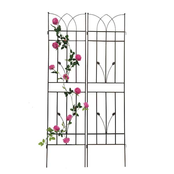 AUTMOON 17.7 in. x 71 in. Metal Garden Rustproof Trellis for Climbing Plants, Brown (2-Pack)