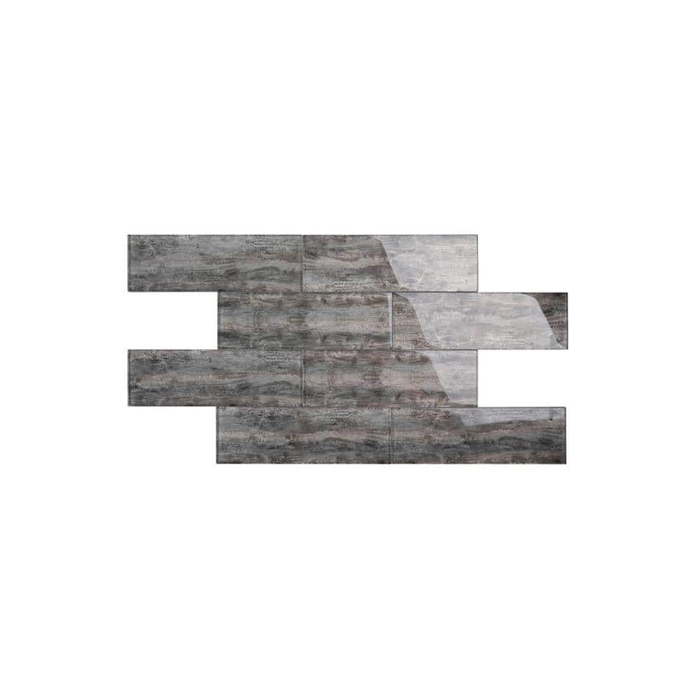 Platinum Glossy Glass Wood Look 4'' x 12'' Wall Tile