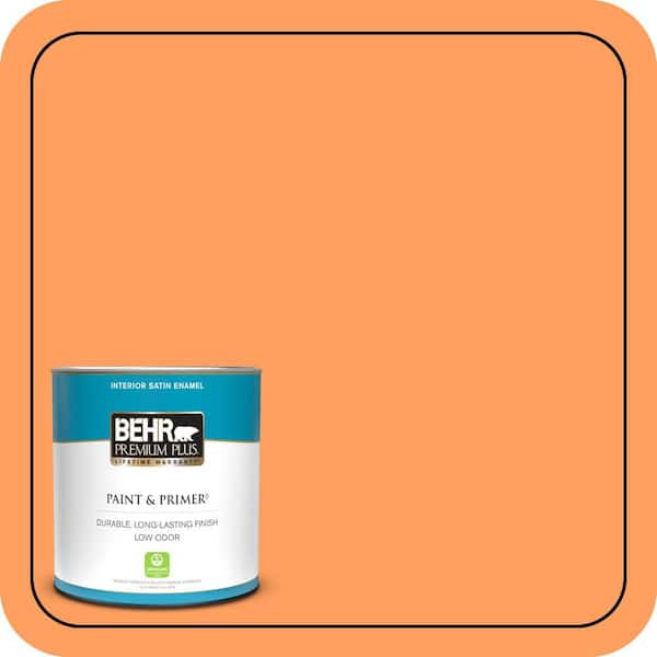 BEHR PREMIUM PLUS 1 qt. #250B-5 Orange Spice Satin Enamel Low Odor Interior Paint & Primer