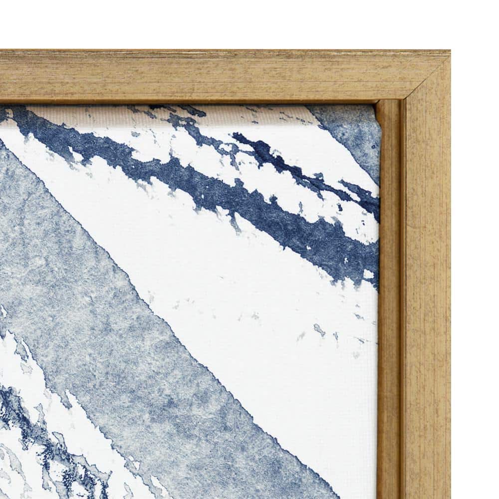 Indigo Watercolor Abstract Canvas Art with Gold Frame