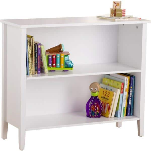 White Solid Wood Adjustable 2-Tier Kids Bookcase