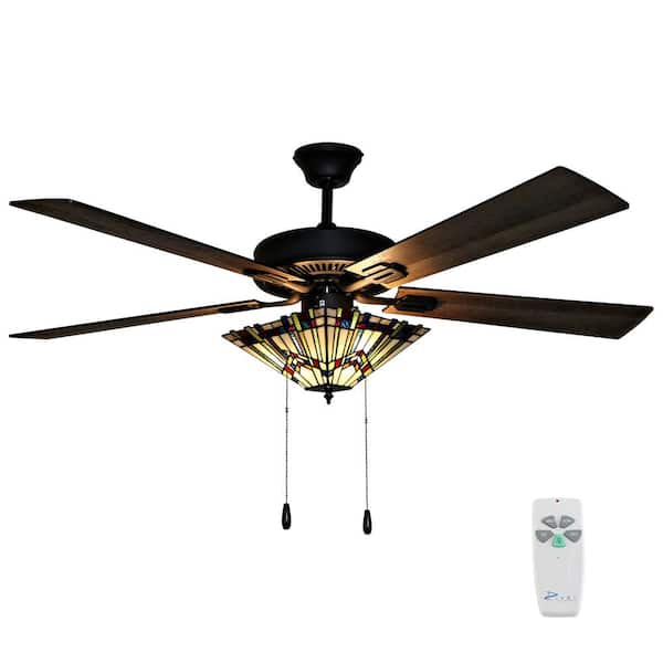 River of Goods Michelangelo 52 in. Oil Rubbed Bronze Mission Stained Glass Ceiling Fan with Light and Remote