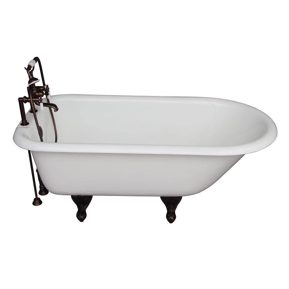 5.6 ft. Cast Iron Ball and Claw Feet Roll Top Tub in White with Oil Rubbed 