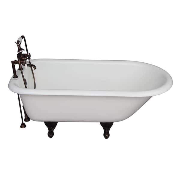 Barclay Products 5.6 ft. Cast Iron Ball and Claw Feet Roll Top Tub in White with Oil Rubbed Bronze Accessories