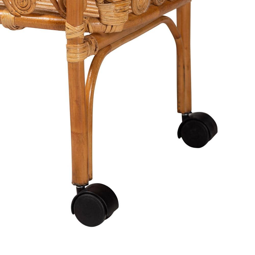 Natural Brown Rattan Round Kitchen Cart with Storage