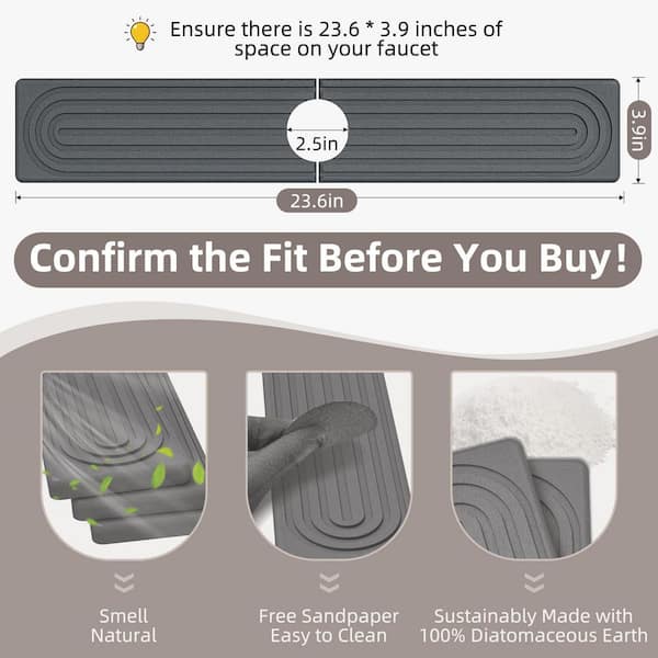 Dark Gray Faucet Mat for Kitchen Sink, 0.3 in. H x 23.6 in. W x 3.9 in. D Quick Drying Splash Guard