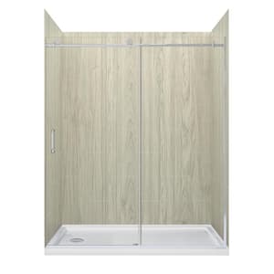 Marina 60 in. L x 32 in. W x 78 in. H Left Drain Alcove Shower Stall/Kit in Driftwood with Silver Trim