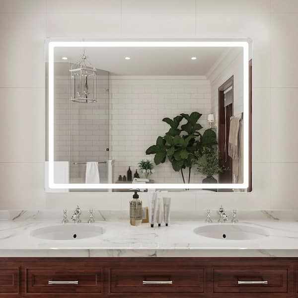 niveal Aurora 48 in. W x 36 in. H Rectangular Frameless LED Wall Bathroom Vanity Mirror in Silver