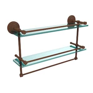 22 in. L x 12 in. H x 5 in. W 2-Tier Gallery Clear Glass Bathroom Shelf with Towel Bar in Antique Bronze