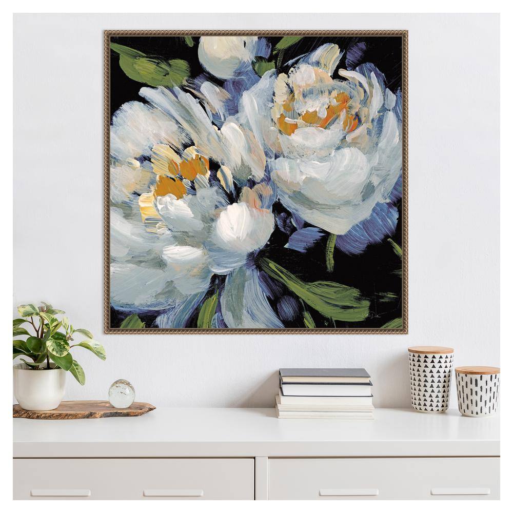 Beaded Bronze Framed Impressionist Peony Canvas Wall Art