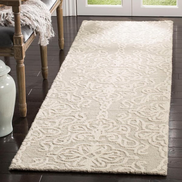 Blossom Silver/Ivory 2 ft. x 16 ft. Floral Damask Geometric Runner Rug