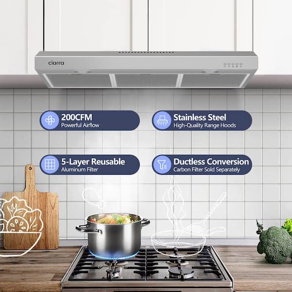 30 in. 200 CFM Convertible Under Cabinet Range Hood in Stainless Steel