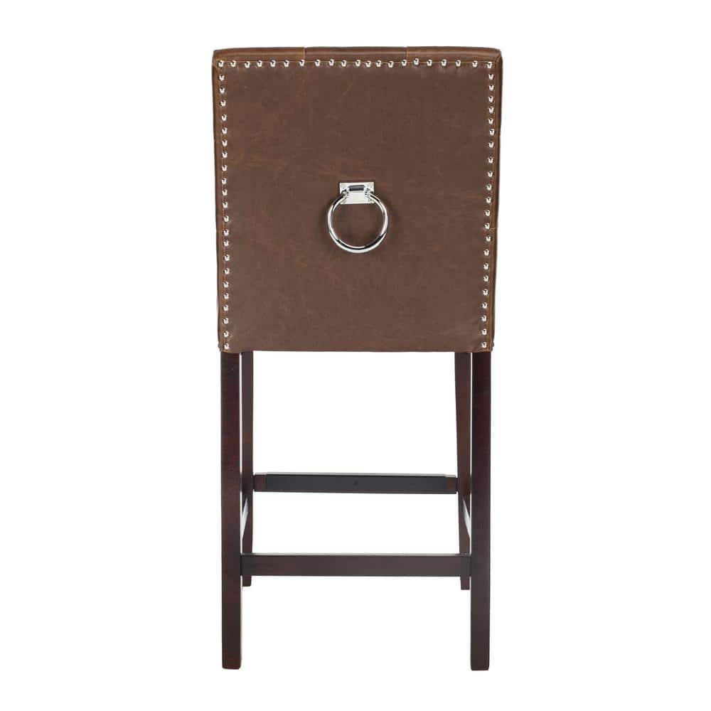 Nikita Brown Birch Wood Counter Stools with PU Leather, Set of 2