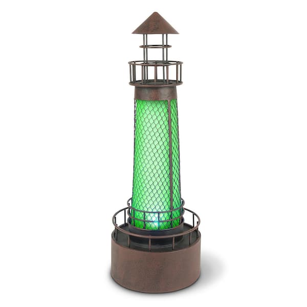 GARDEN MEADOW 21 in. H Green Solar Metal Lighthouse